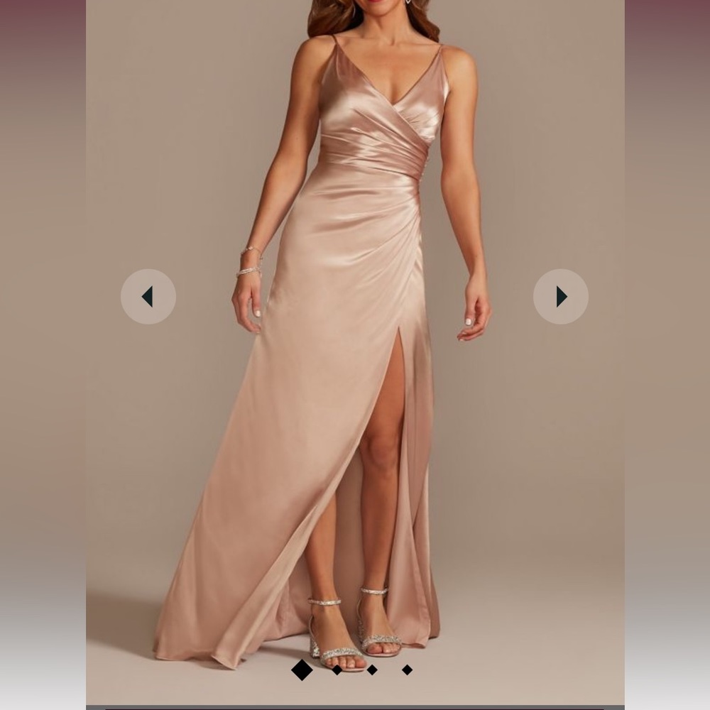 Champagne/ Sand size 6 satin bridesmaid dress